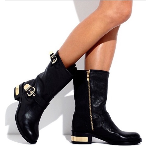 Vince Camuto Shoes - Vince Camuto Black Leather Winchell Moto Boots
